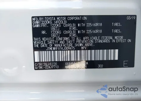 2019 Toyota Rav4 Xse from USA, damaged, VIN JTMEWRFV1KJ009475